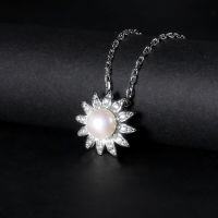 wholesale S925 Sterling Silver New Natural Freshwater Pearl Necklace with Sunflower Design, Fashionable and Lightly Luxurious Collarbone Pendant-Natural Freshwater Pearl Necklace 925 Silver