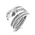 wholesale S925 sterling silver vintage distressed wide exaggerated feather multicolor eagle spreading wings open ring-0-4