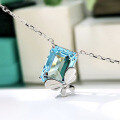 wholesale S925 silver new jewelry butterfly necklace for women, aquamarine zirconium European and American collarbone pendant-0-0