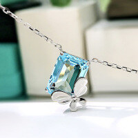 wholesale S925 silver new jewelry butterfly necklace for women, aquamarine zirconium European and American collarbone pendant-Sea Blue Butterfly Necklace>925 Silver