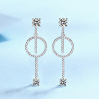 wholesale S925 Sterling Silver High-Quality Moissanite Split Long Earrings, Luxury Niche Design, Ready Stock Wholesale-7A Zircon &gt; 925 Silver