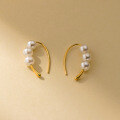 wholesale S925 Sterling Silver Light Luxury Niche Design Fresh and Sweet Three Beads Teardrop Ear Hook M05525-0-3