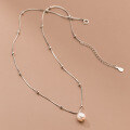 wholesale S925 Sterling Silver Baroque Pearl Necklace Minimalist Niche High-End Spacer Bead Snake Chain Collarbone Chain Y00145-0-2