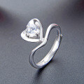 wholesale 925 Sterling Silver Cross-Border New Diamond-Inlaid Heart Ring Zircon Adjustable Open Ring for Women, Ins Style Fashion Jewelry-0-0