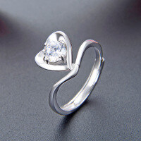 wholesale 925 Sterling Silver Cross-Border New Diamond-Inlaid Heart Ring Zircon Adjustable Open Ring for Women, Ins Style Fashion Jewelry-002750-White Gold Adjustable opening