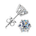 925 Sterling Silver Square Double Prong Single Stone D Color Moissanite Earrings-0-46