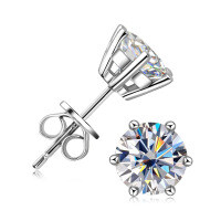 925 Sterling Silver Square Double Prong Single Stone D Color Moissanite Earrings-Six-prong earrings [White Gold] 1 carat  925 silver