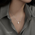 wholesale S925 Sterling Silver Lucky Square Pendant Minimalist Women's Collarbone Necklace with Engraved English Lettering-0-0