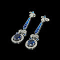 wholesale 925 Silver Gold-Plated Earrings with High-Carbon Diamond and Oval-Cut Royal Blue Synthetic Sapphire Antique Exquisite Women's Earrings-0-3