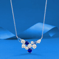 wholesale Metal S925, Zhuo Zhi Fan Jewelry Flower Cluster Full Diamond Pendant Fashion Blue Diamond Necklace Collarbone Chain Light Luxury High-End Sense-N551 Blue Diamond Necklace 925 Silver