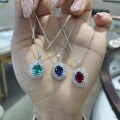 18K Gold Laboratory-Cultivated 2ct Oval Fancy Diamond Pendant Necklace-0-1