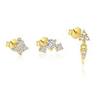 wholesale 925 Sterling Silver Geometric Triangle Light Luxury Zircon Earrings For Women,。-Single three-piece set 925 silver