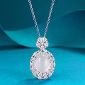 wholesale S925 Silver New Necklace Inlaid with Natural Water Foam Jade High Ice 8*10 Cabochon Chalcedony Pendant, Hot Selling Live Broadcast Drop Shipping-0-0