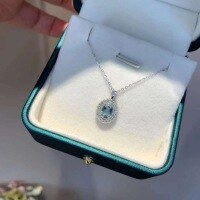 wholesale S925 Sterling Silver Natural Aquamarine Necklace for Women, Topaz Pendant Neck Jewelry, Light Luxury Advanced Sense Collarbone Chain-Aquamarine Necklace 925 Silver