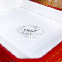 wholesale S925 Sterling Silver Minimalist Pearl and Zircon Ring for Women, Elegant and Light Luxury Open Adjustable Ring, Korean-style Fashion Thin Band Index Finger Ring-Fashion Pearl Ring/Approx. 1.06g JZ012617