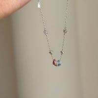 wholesale S925 Sterling Silver Colored Slim Waist Multi-Layer Circle Pendant Necklace, Sweet Niche Design Through Train Collarbone Chain-Platinum 925 silver