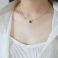 wholesale S925 Sterling Silver XL017 Korean Style Light Luxury High-End Geometric Square Green Zircon Necklace with Chain Accents-0-2