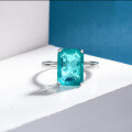 wholesale Metal material first, 7-carat emerald-cut ring 10*14 synthetic Paraiba simple women's ring factory direct supply by Shipei Jewelry-0-1