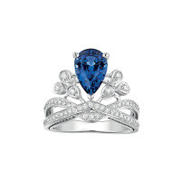 wholesale 18K White Gold Crown Ring with Moissanite, Emerald, Ruby, and Sapphire in Teardrop Pear Shape-Teardrop-shaped sapphire size 10 (US size 4.75)