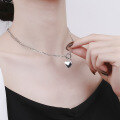 wholesale S925 Sterling Silver Retro Punk Street Hip Hop Glossy Heart Double-Layer Interlocking Chain OT Clasp Necklace-0-3