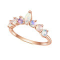 wholesale S925 Sterling Silver with Natural Opal Inlaid V-Shape Rose Gold Row Ring Gemstone Ring-0-4