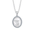 Sterling Silver Oval Rose Pendant Necklace with White Shell and Moissanite-0-4