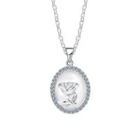 Sterling Silver Oval Rose Pendant Necklace with White Shell and Moissanite-S925 sterling silver + 4mm*32mm moissanite  925 silver