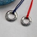 wholesale Metal: Sterling Silver Vintage-inspired Cloud-patterned Peace Buckle Pendant Couple's Red Cord Bracelet Round Charm Phone Keychain Accessory-0-2