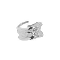 wholesale S925 Sterling Silver Korean Version Ins Small Design Sense Irregular Fold Surface Textured Open Ring for Women-JB096【White Gold】 Adjustable opening