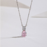 wholesale S925 Sterling Silver European and American Style Teardrop Pendant Necklace for Women, Ice Flower Cut Colored High-Carbon Diamond Collarbone Chain Cross-Border New Product-Pink Diamond Necklace 925 Silver