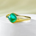 wholesale Metal: 925 Silver Gold Plated Bezel Set 6*6mm Emerald Sugar Loaf Ring for Women-0-1