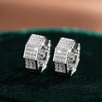S925 Sterling Silver Moissanite Square Earrings with LuxuriousUnisex-Set with moissanite - white gold  925 silver