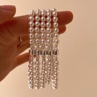 wholesale S925 Sterling Silver Magnetic Clasp Round Swarovski Pearl Bracelet Hand-strung Beaded Audrey Hepburn Style Pearl Necklace Collarbone Chain-Bracelet: Wrist circumference 16-16.5cm (chain length 18cm)  5mm Shijia pearl clasp 925 silver