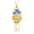 wholesale Silver-gilt, silver-gilt openwork floral basket, enamel tassel, and Hetian jade pendant-0-4