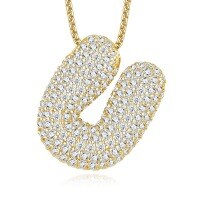 925 Silver Gold-Plated Letter Pendant Choker Necklace for Women-letter U