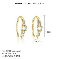 wholesale S925 Sterling Silver Plated 18K Gold，。-E5732_Moonlight Glass/White Zirconium_18K Yellow Plated 925 Silver