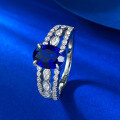 wholesale S925 Silver Plated Simulated Diamond 6*8mm Blue Steel Ring, Fashionable and Versatile-0-3