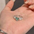 wholesale S925 Sterling Silver Vintage Style Paraiba Tourmaline Mother-of-Pearl Ring for Women, Mint Green Blue Color Gemstone with Diamonds-0-2