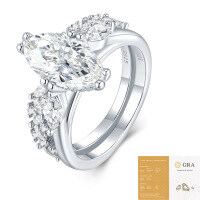 S925 Silver Stackable Moissanite Ring for Women, Tarnish-Resistant Cross-Border Light Luxury.-R15332 Moissanite Marquise Eyelet 7*14+40 beads (with GRA certificate)  US Size 8/Hong Kong Size 17