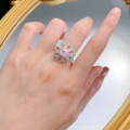 wholesale S925 Sterling Silver New Style 6*6 Floral Pink Diamond Ring for Women, Rose Petal Design, Fashionable and Versatile for Daily Wear-0-3