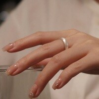 wholesale S925 Sterling Silver Brushed Matte Finish Minimalist Adjustable Open Ring Simple Band Stackable Tail Ring Small Design-Brushed Frosted Ring - Silver &gt; Adjustable Opening