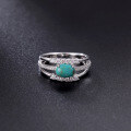 wholesale S925 sterling silver plated with 18k gold, small designer Sleeping Beauty turquoise ring with topaz, cross-border-0-3
