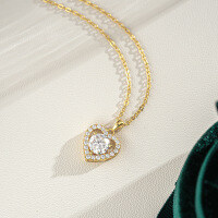 14K Gold Plated 925 Silver Moissanite Heart Pendant Necklace Cross-Border Supply-1CT (Moissanite, D color)  925 Silver