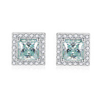 wholesale 925 Silver 1ct VVS1 Colored Moissanite Princess Cut Stud Earrings, Yun Tong Jewelry New Cross-Border Best Seller-Light sea blue 5*7mm (1ct*2)