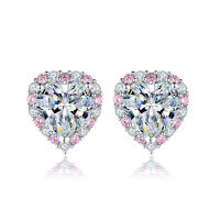 wholesale S925 Sterling Silver Pink Zircon Heart-shaped Earrings for Women, High-end and Exquisite, Love Earrings, European and American Style Earrings-Platinum 925 silver