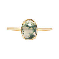 wholesale S925 Sterling Silver Gold-Plated Japanese Stylish Niche Design Ring with Natural Moss Agate for Women-Plain Agate Waterweed Ring  US Size 7