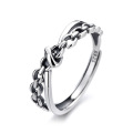 wholesale S925 Sterling Silver Mixed Weave Twisted Line Geometric Irregular Ring Minimalist Retro Niche Index Finger Ring-0-6