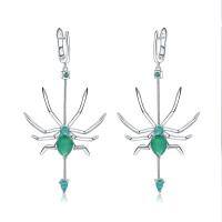 wholesale S925 Sterling Silver Insect Series Designer Earrings, Spider Design with Natural Topaz Earrings-Natural green agate earrings