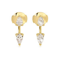 18K Gold Plated Moissanite Customizable Stackable Ear Climber Earrings-18K Gold  Moissanite 1ct + 1ct