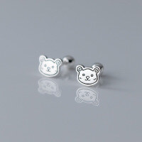wholesale S925 Sterling Silver Small and Delicate Line Gingerbread Man Bear Stud Earrings, Fresh and Sweet Threaded Ear Accessories M04852-S925 silver pair of bears without thread 925 silver